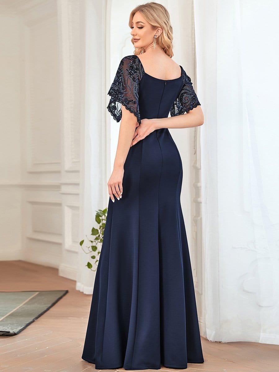 ever SLOANE|Sexy V Neck Maxi Bodycon Evening Dress with Flare Sleeves