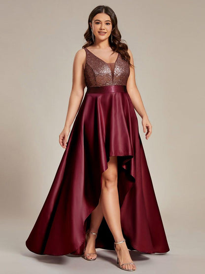 pretty ALYNA|High Low Sleeveless Plus Size Dresses With Sequin for Evening