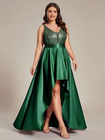 pretty ALYNA|High Low Sleeveless Plus Size Dresses With Sequin for Evening