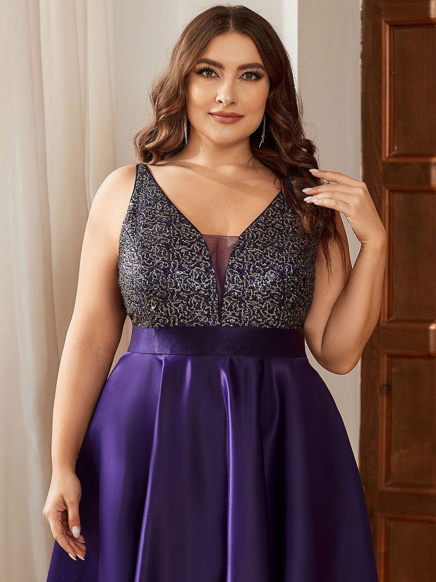 pretty ALYNA|High Low Sleeveless Plus Size Dresses With Sequin for Evening