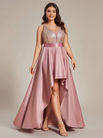 pretty ALYNA|High Low Sleeveless Plus Size Dresses With Sequin for Evening