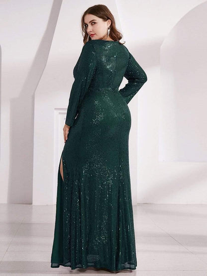 ever NYX|Shiny V Neck Sequin Long Sleeves Evening Dress