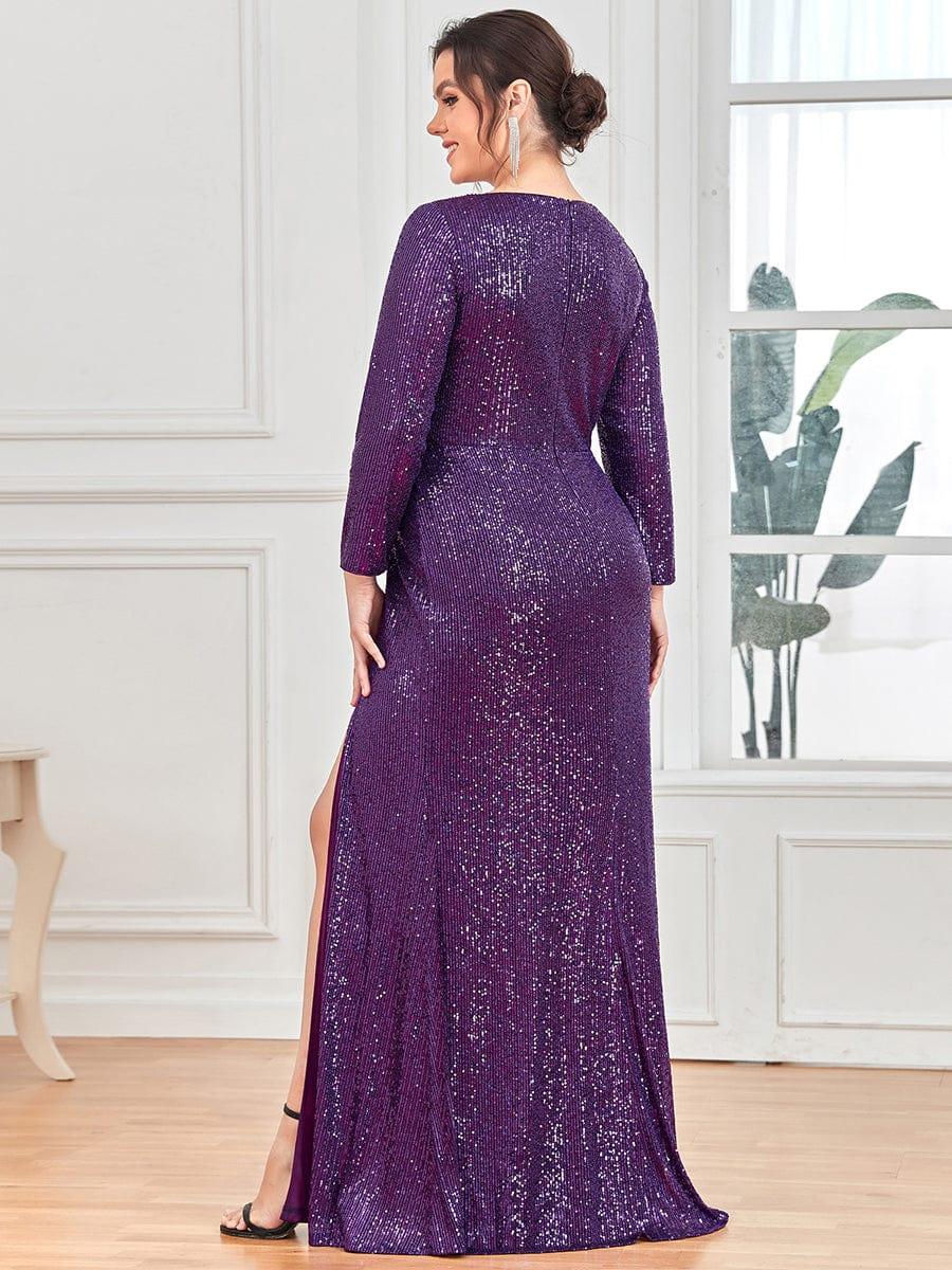 ever NYX|Shiny V Neck Sequin Long Sleeves Evening Dress