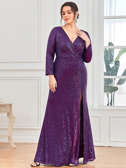 ever NYX|Shiny V Neck Sequin Long Sleeves Evening Dress