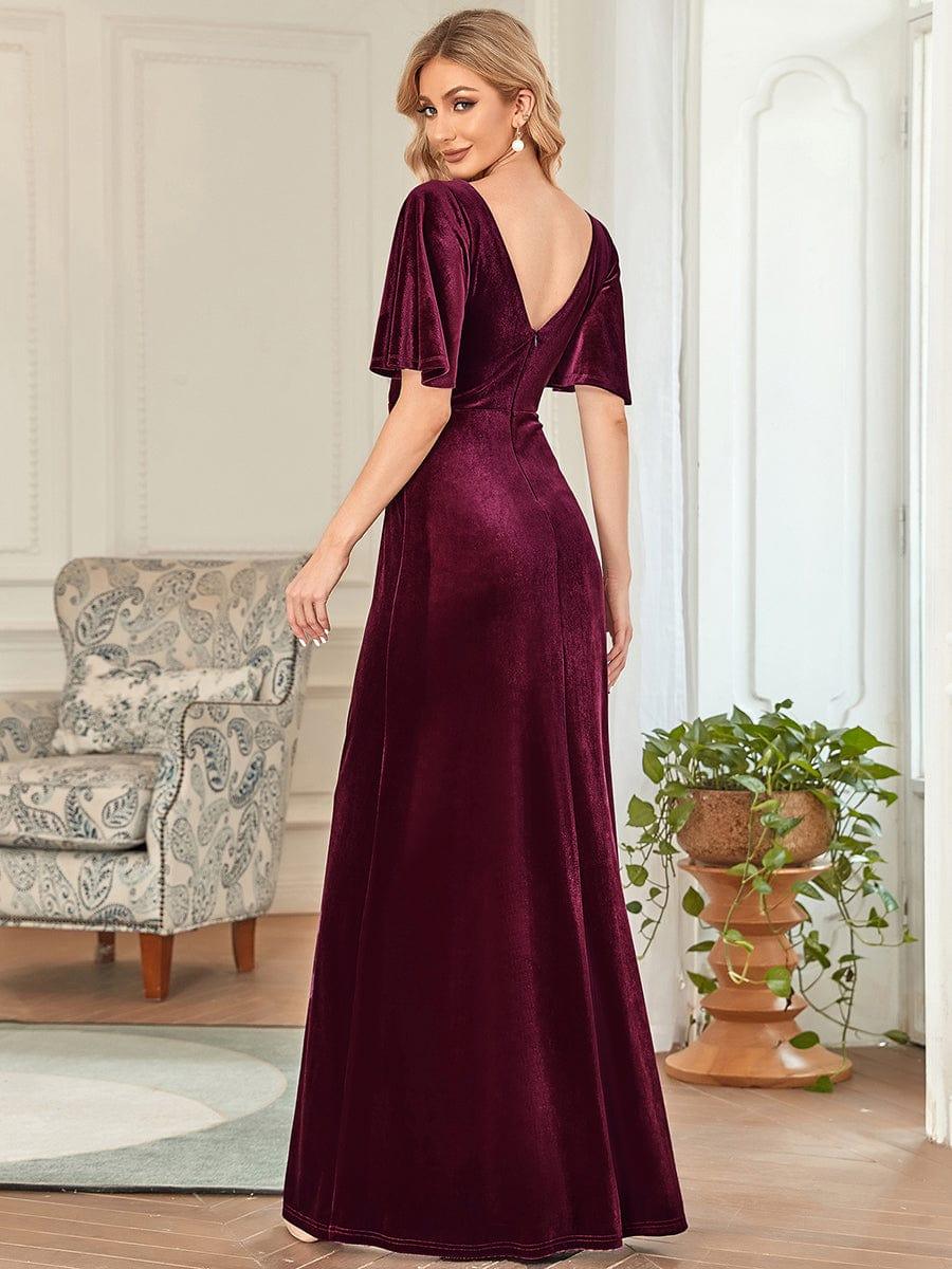 Velvet Double V Neck Maxi Bridesmaid Dress