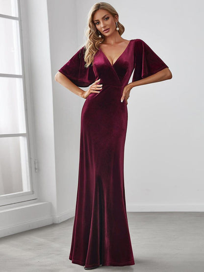 Velvet Double V Neck Maxi Bridesmaid Dress