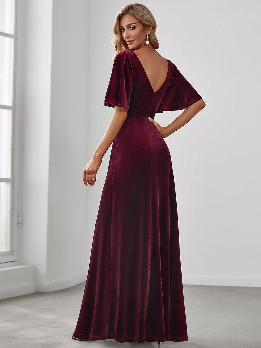 Velvet Double V Neck Maxi Bridesmaid Dress