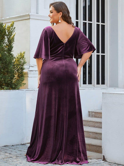 Velvet Double V Neck Maxi Bridesmaid Dress