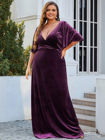 Velvet Double V Neck Maxi Bridesmaid Dress