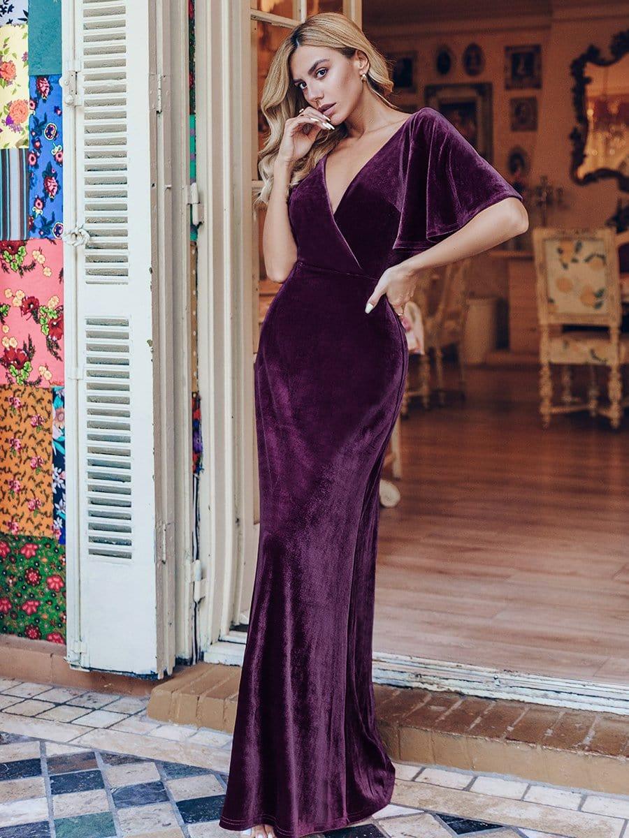 Velvet Double V Neck Maxi Bridesmaid Dress