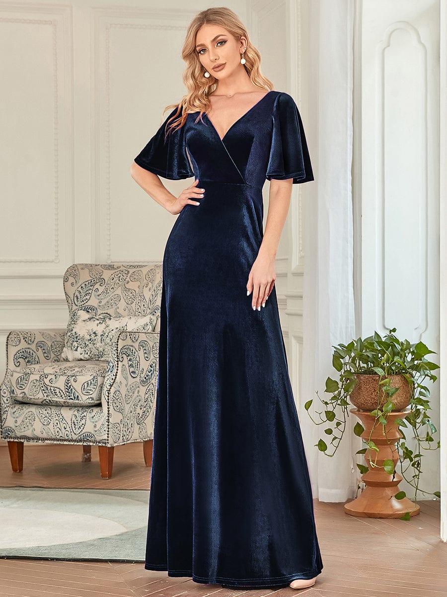 Velvet Double V Neck Maxi Bridesmaid Dress