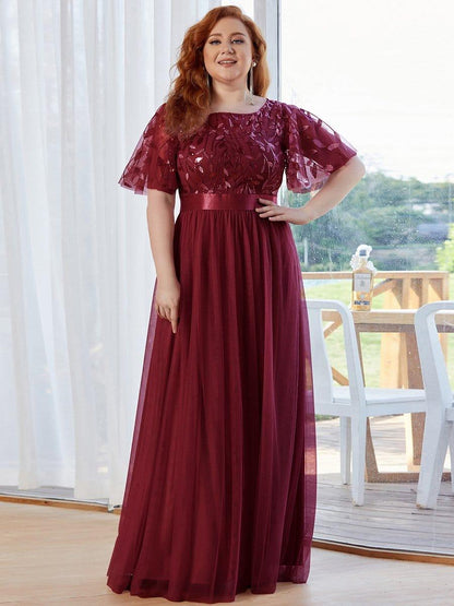 pretty SAPHIR|Plus Size Sequin Bodice Long Formal Evening Dresses