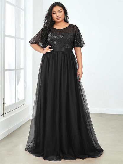pretty SAPHIR|Plus Size Sequin Bodice Long Formal Evening Dresses