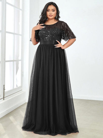 pretty SAPHIR|Plus Size Sequin Bodice Long Formal Evening Dresses