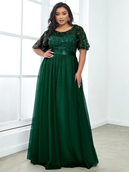 pretty SAPHIR|Plus Size Sequin Bodice Long Formal Evening Dresses