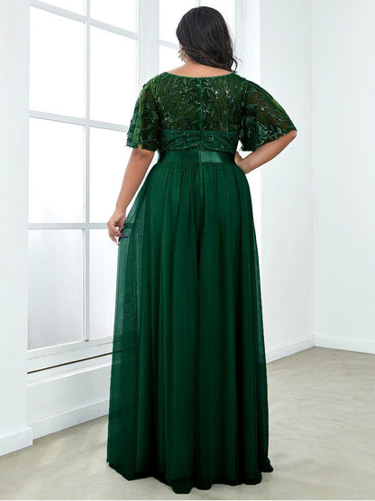 pretty SAPHIR|Plus Size Sequin Bodice Long Formal Evening Dresses