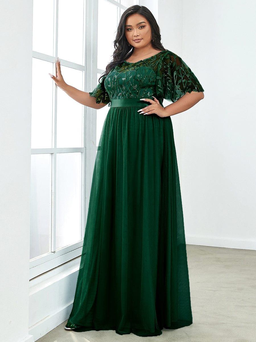 pretty SAPHIR|Plus Size Sequin Bodice Long Formal Evening Dresses