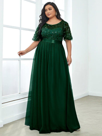 pretty SAPHIR|Plus Size Sequin Bodice Long Formal Evening Dresses