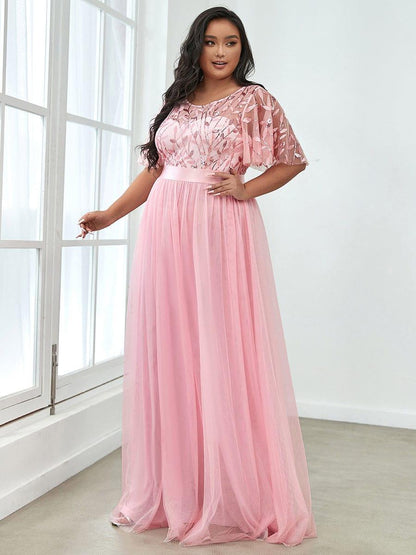 pretty SAPHIR|Plus Size Sequin Bodice Long Formal Evening Dresses