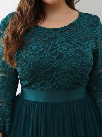 pretty FAUN|Simple Plus Size Lace Evening Dress with Half Sleeves