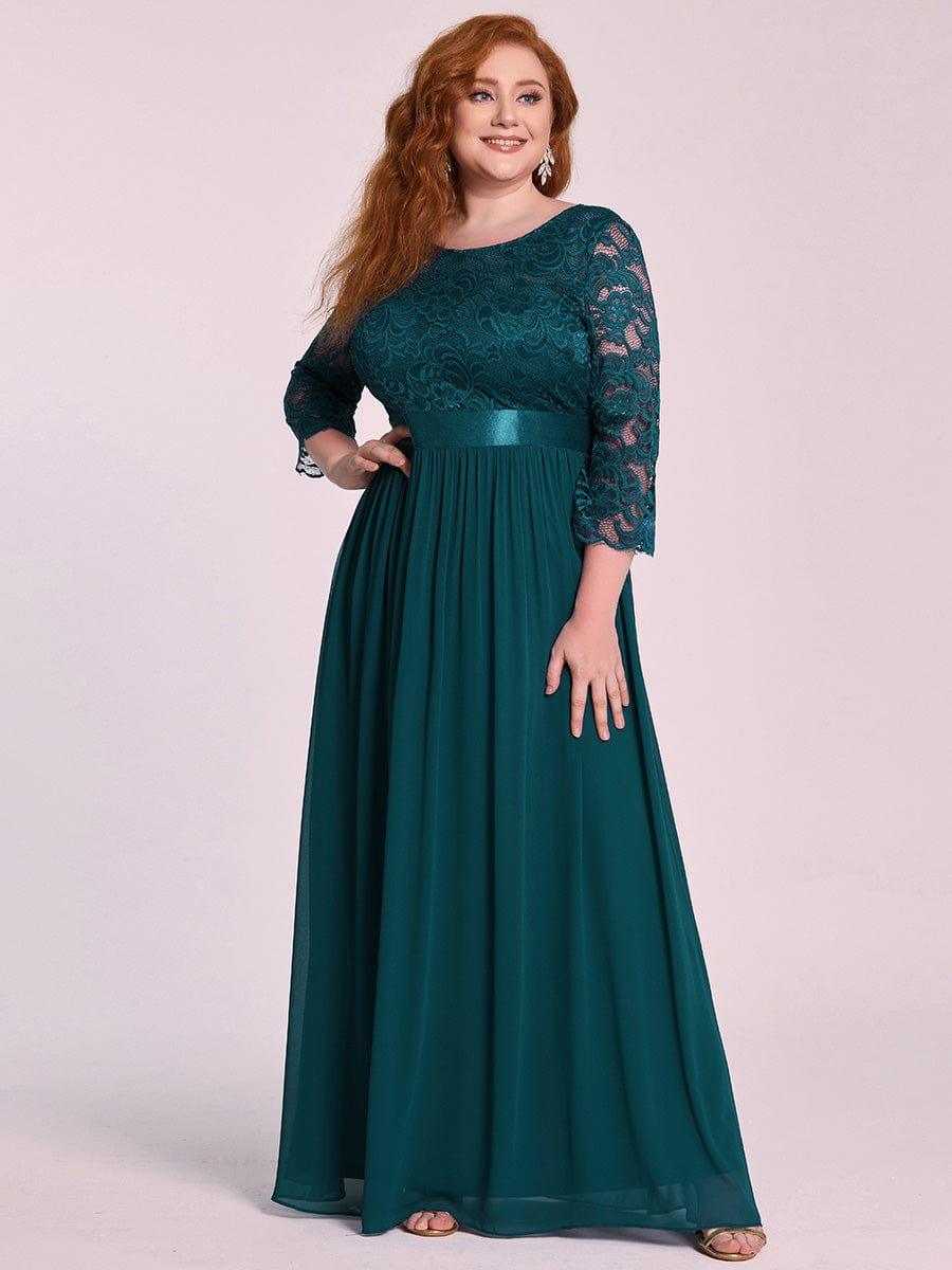 pretty FAUN|Simple Plus Size Lace Evening Dress with Half Sleeves