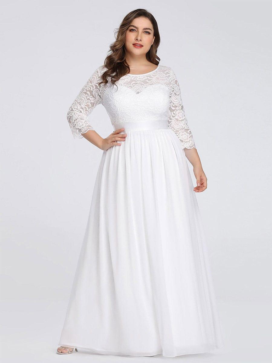 pretty FAUN|Simple Plus Size Lace Evening Dress with Half Sleeves