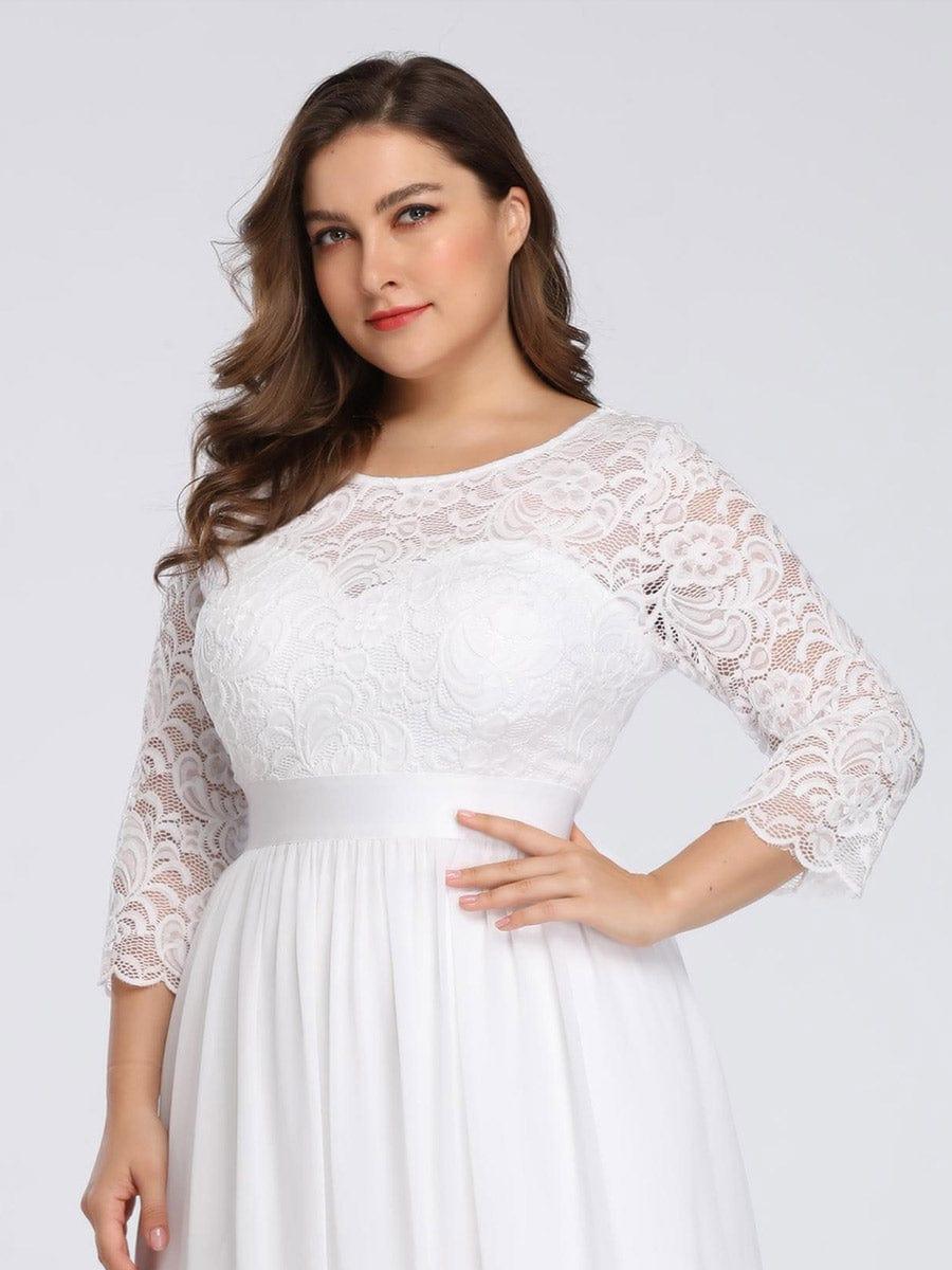 pretty FAUN|Simple Plus Size Lace Evening Dress with Half Sleeves