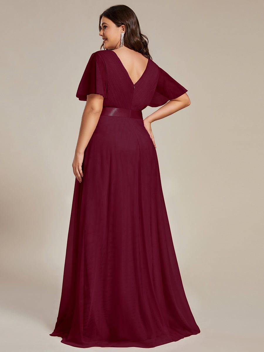 pretty MISTE|Women's Floor-Length Plus Size Formal Bridesmaid Dress with Short Sleeve