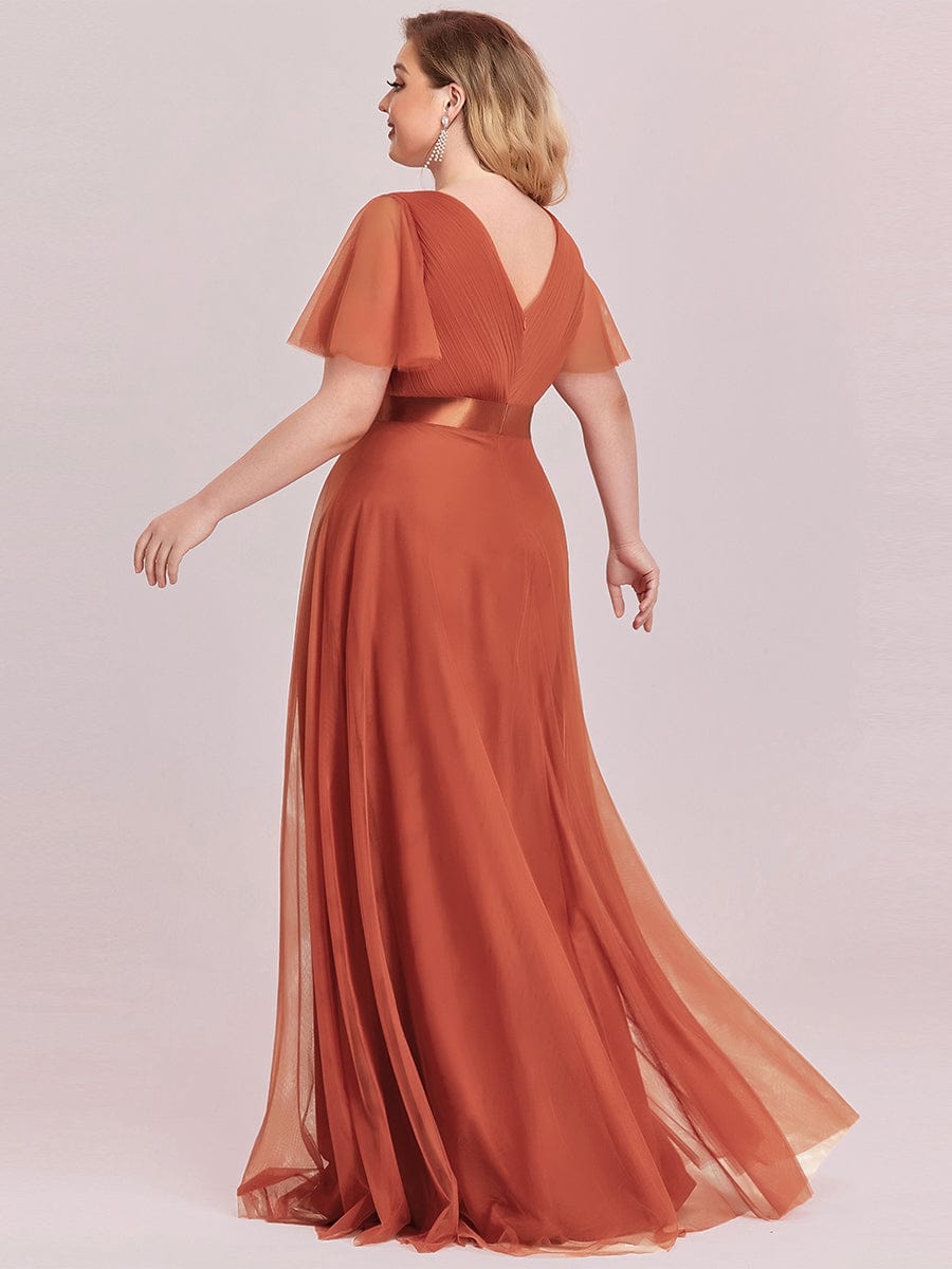 pretty MISTE|Women's Floor-Length Plus Size Formal Bridesmaid Dress with Short Sleeve