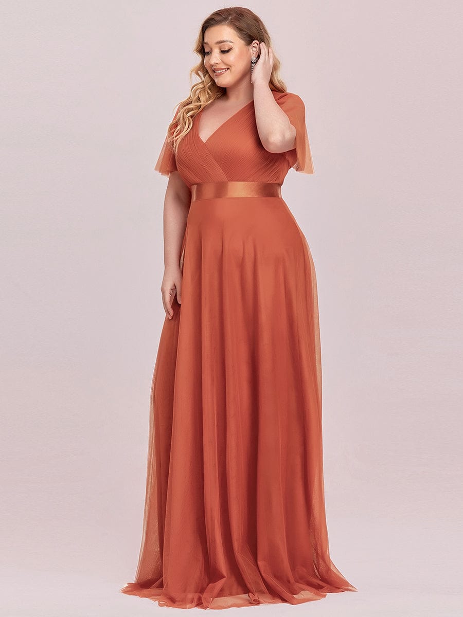 pretty MISTE|Women's Floor-Length Plus Size Formal Bridesmaid Dress with Short Sleeve