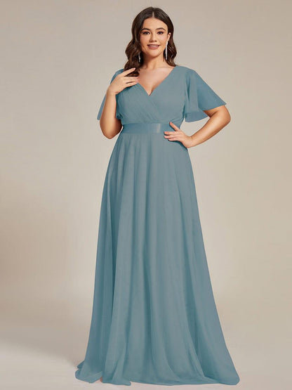 pretty MISTE|Women's Floor-Length Plus Size Formal Bridesmaid Dress with Short Sleeve
