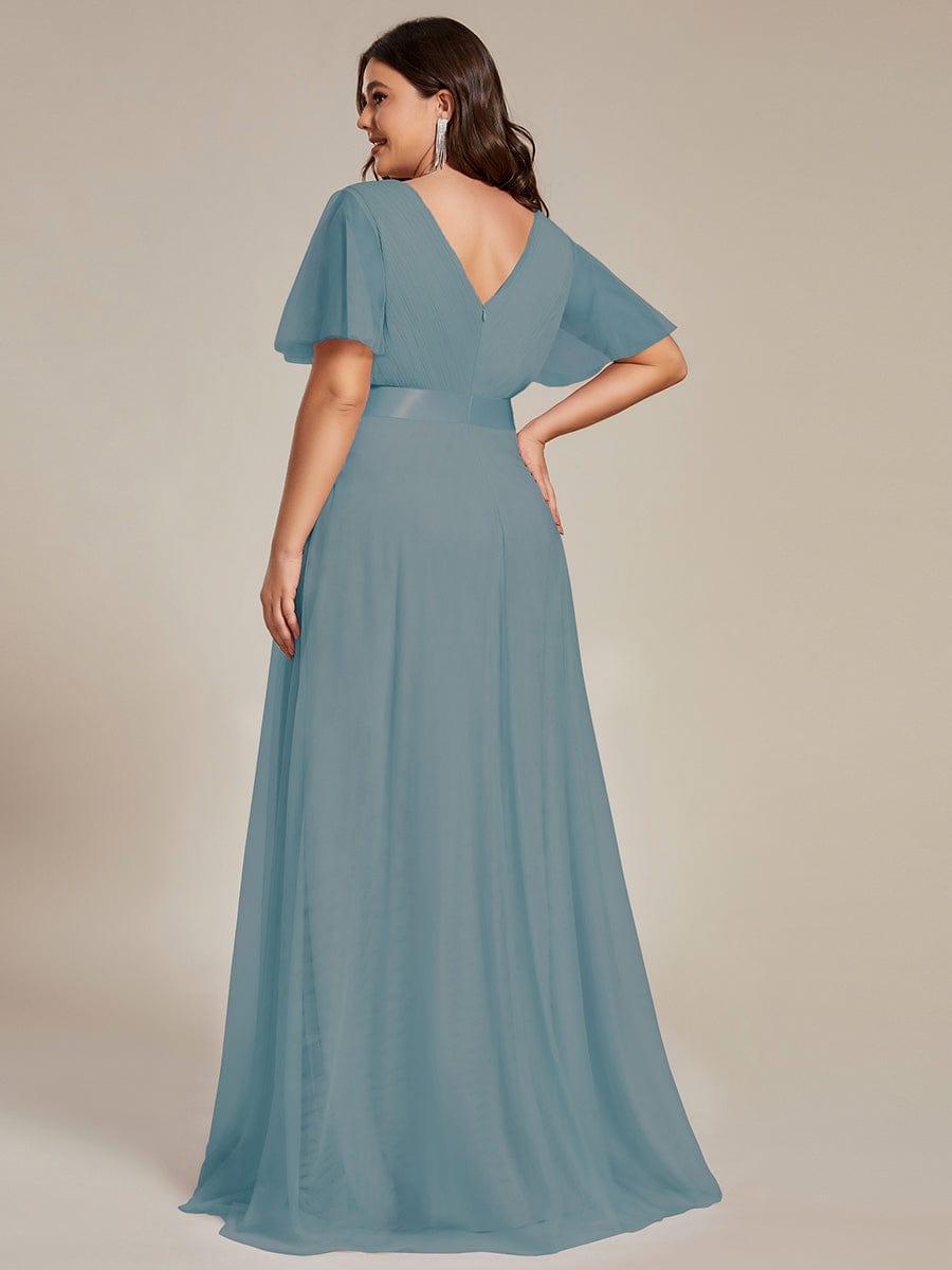 pretty MISTE|Women's Floor-Length Plus Size Formal Bridesmaid Dress with Short Sleeve