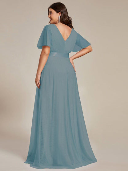 pretty MISTE|Women's Floor-Length Plus Size Formal Bridesmaid Dress with Short Sleeve