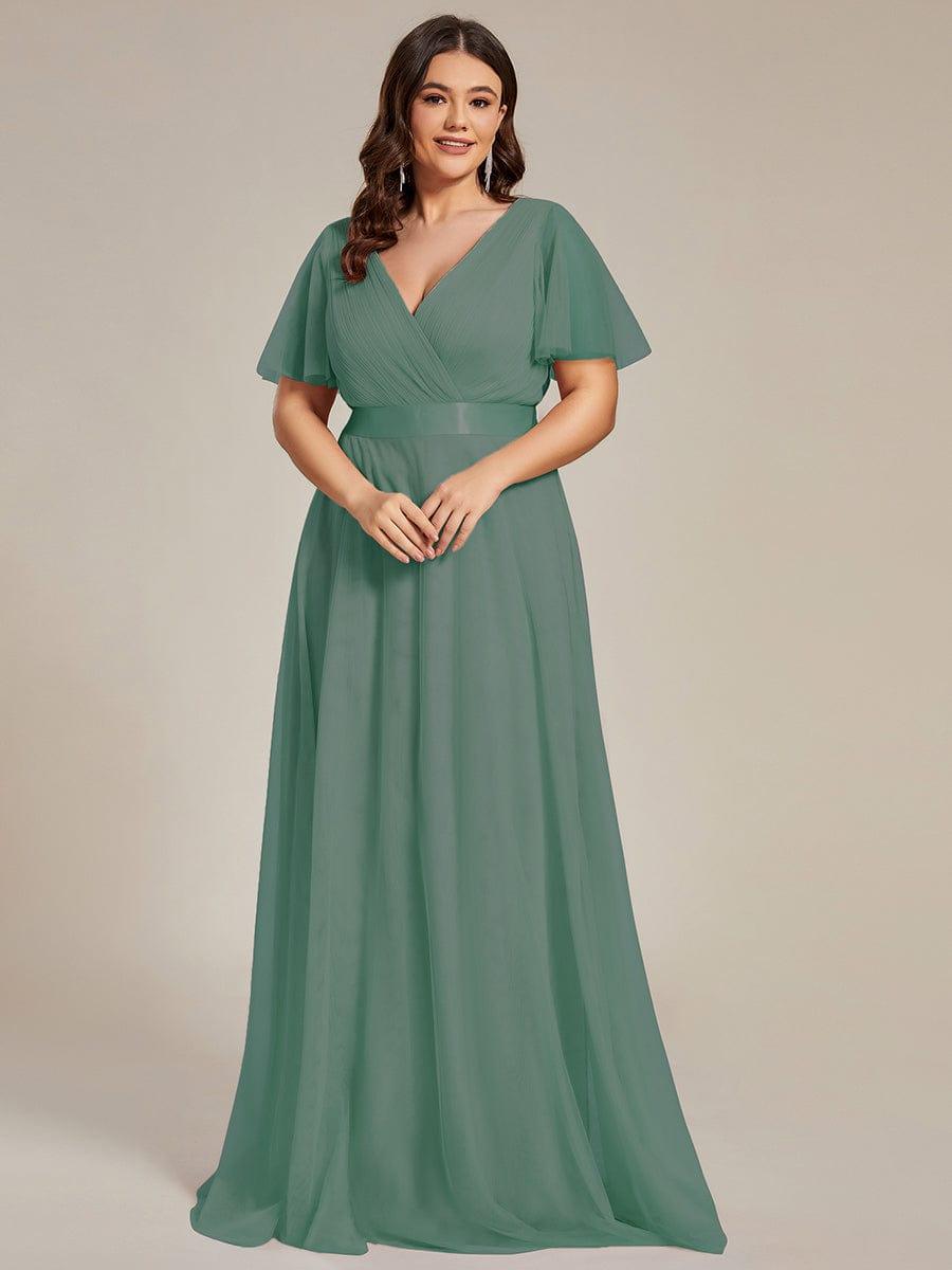 pretty MISTE|Women's Floor-Length Plus Size Formal Bridesmaid Dress with Short Sleeve