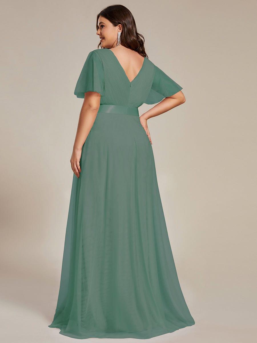 pretty MISTE|Women's Floor-Length Plus Size Formal Bridesmaid Dress with Short Sleeve