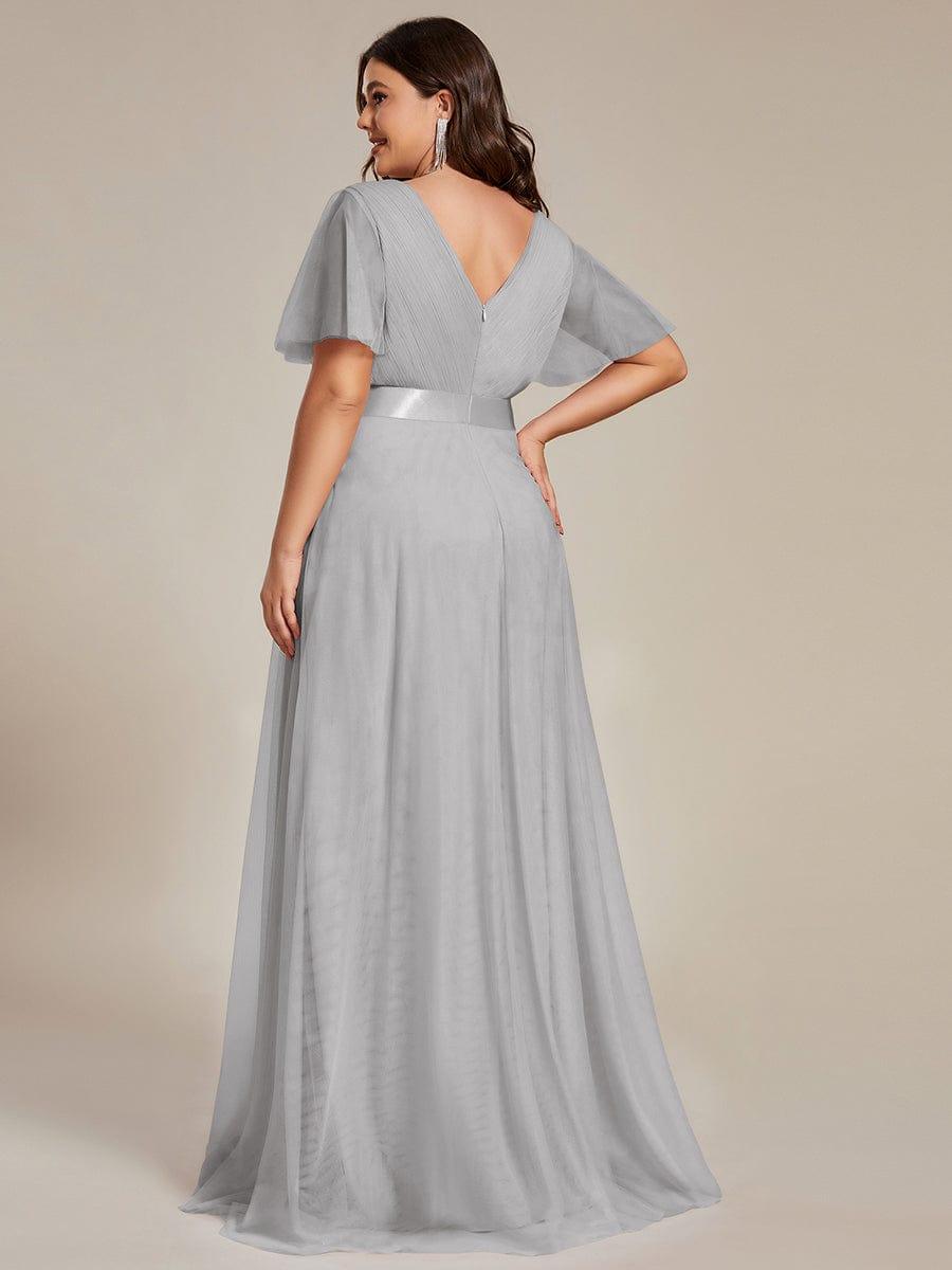 pretty MISTE|Women's Floor-Length Plus Size Formal Bridesmaid Dress with Short Sleeve