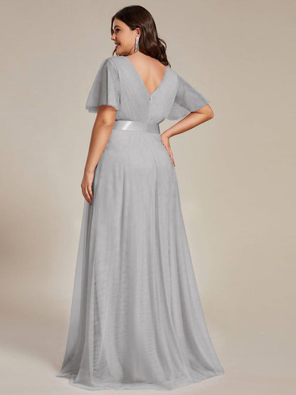 pretty MISTE|Women's Floor-Length Plus Size Formal Bridesmaid Dress with Short Sleeve