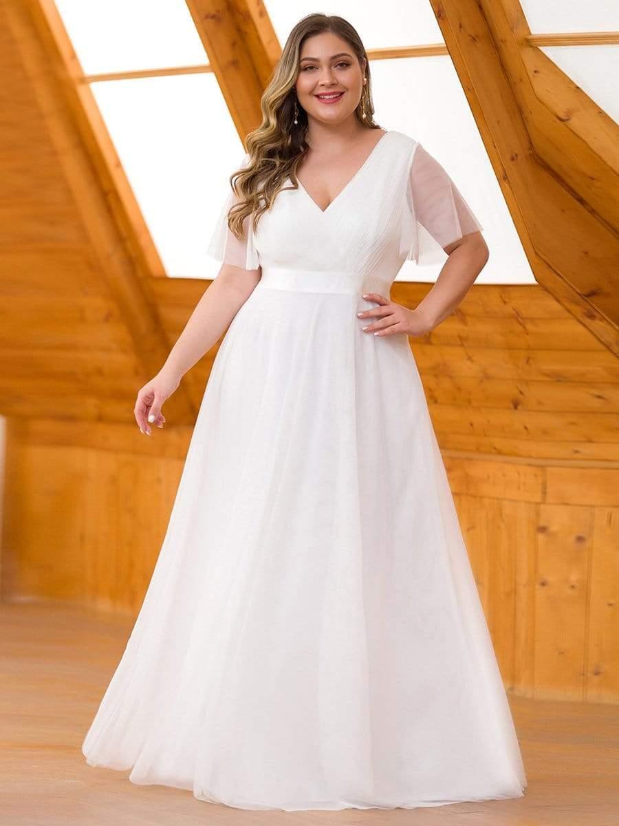 pretty MISTE|Women's Floor-Length Plus Size Formal Bridesmaid Dress with Short Sleeve