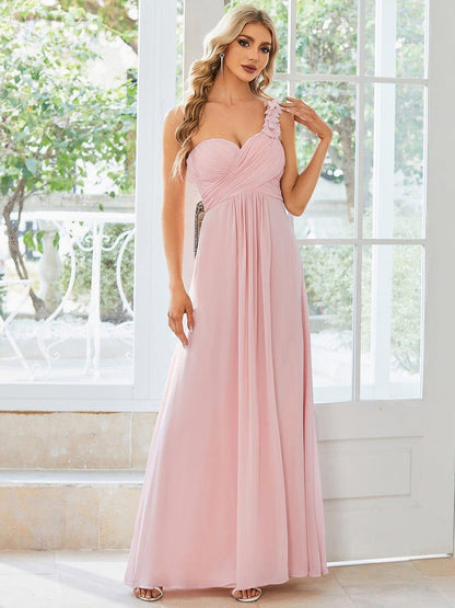 ever JAYLEEN|Sweet Pleated Bodice One Shoulder Chiffon Bridesmaid Dress