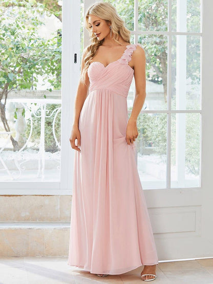 ever JAYLEEN|Sweet Pleated Bodice One Shoulder Chiffon Bridesmaid Dress