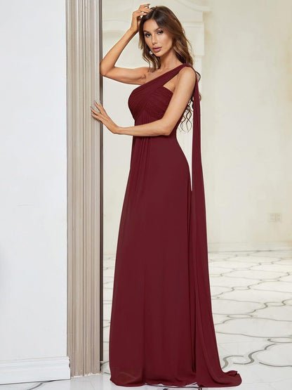 ever ANAYA|One Shoulder Pleated Chiffion Bridesmaid Sleeves