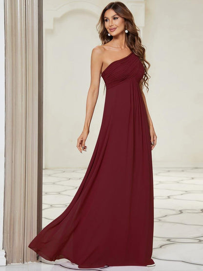 ever ANAYA|One Shoulder Pleated Chiffion Bridesmaid Sleeves