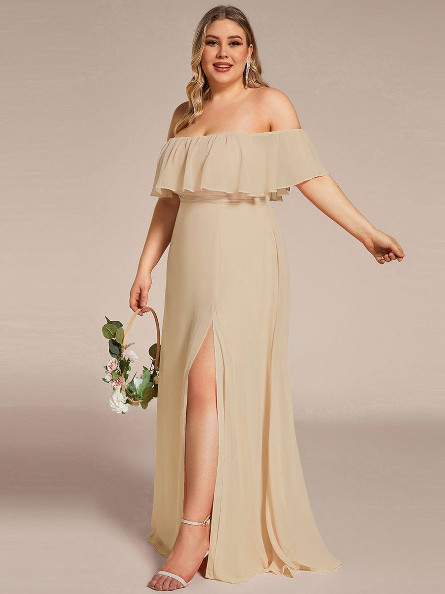 ever ÉMILE|Plus Size Off the Shoulder Formal Bridesmaid Dress with Thigh Split