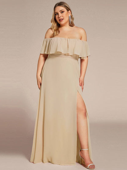 ever ÉMILE|Plus Size Off the Shoulder Formal Bridesmaid Dress with Thigh Split