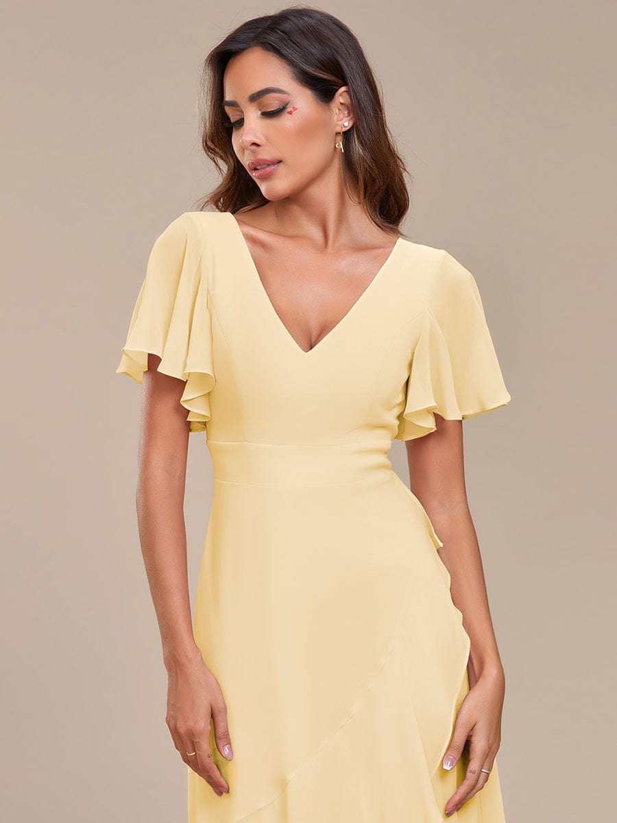 ever OREE|Ruffles Sleeve V-Neck Chiffon Bridesmaid Dress