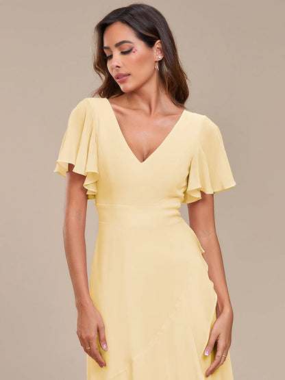 ever OREE|Ruffles Sleeve V-Neck Chiffon Bridesmaid Dress