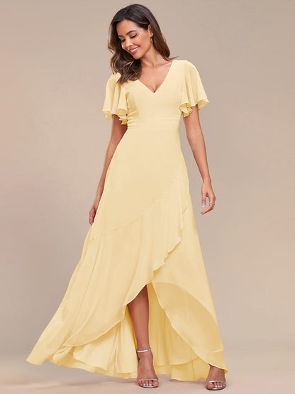 ever OREE|Ruffles Sleeve V-Neck Chiffon Bridesmaid Dress