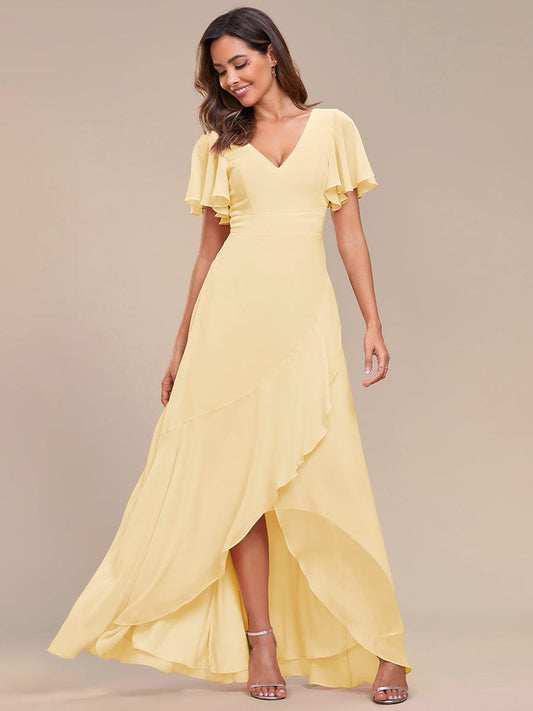 ever OREE|Ruffles Sleeve V-Neck Chiffon Bridesmaid Dress