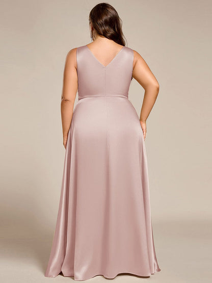 pretty INDY|Plus Size Satin Empire Waist Maxi Bridesmaid Dress with Pockets