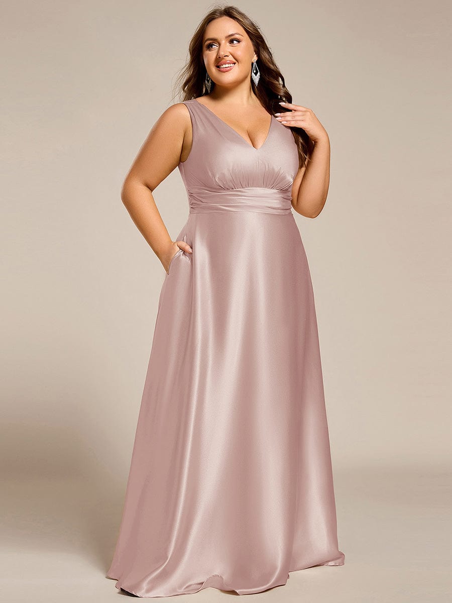 pretty INDY|Plus Size Satin Maxi Formal Dress with Pockets